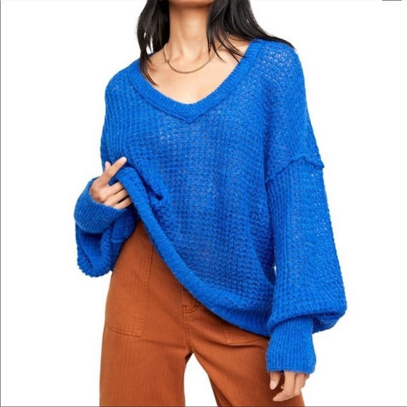 Free People Sweaters - Free People Lulu Oversize V-Neck Sweater in Blue Medium